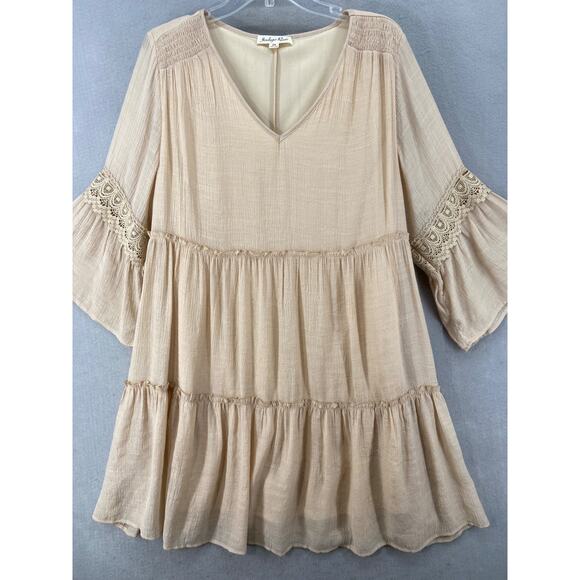 Indigo Rose Dress Sz 2X Tiered Crochet Lace Bell Sleeves Cottage Core Boho Gypsy - Picture 2 of 10